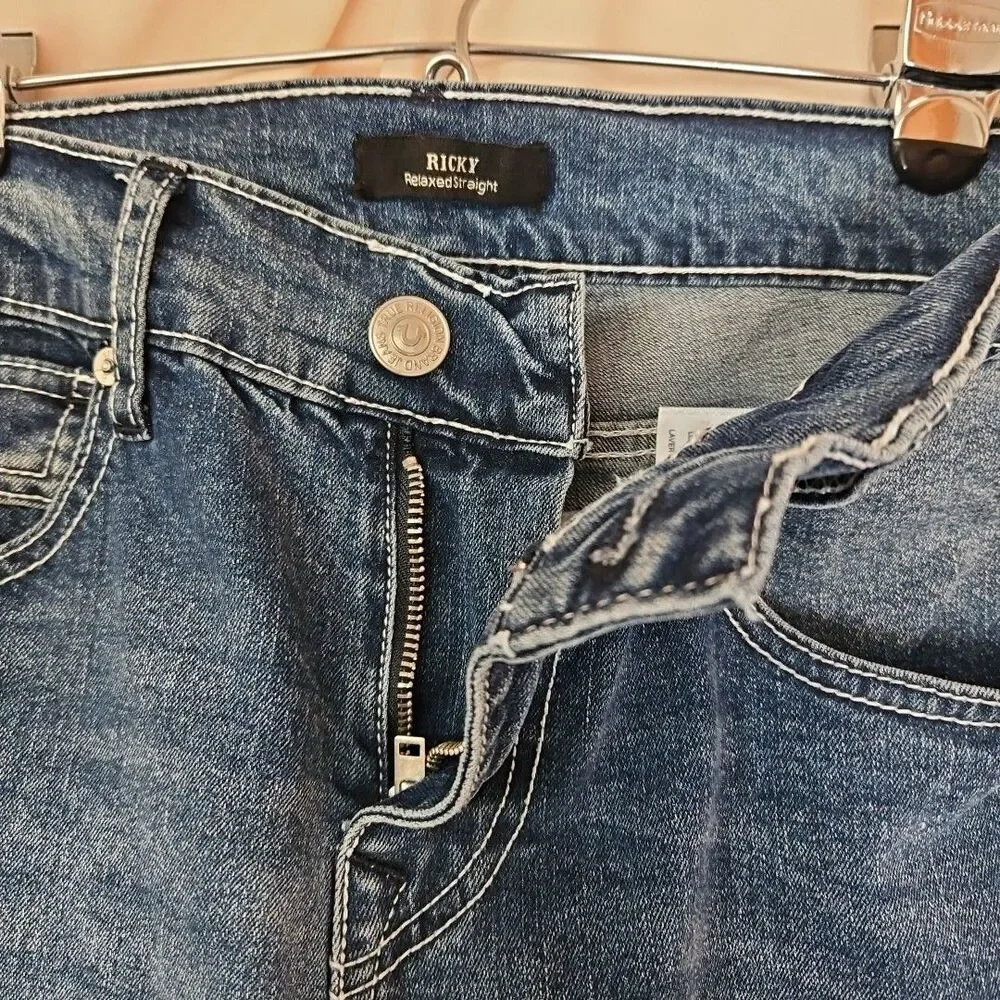 True Religion Ricky Relaxed Straight SN Flap Jeans Men's 30x34 Medium Wash Denim